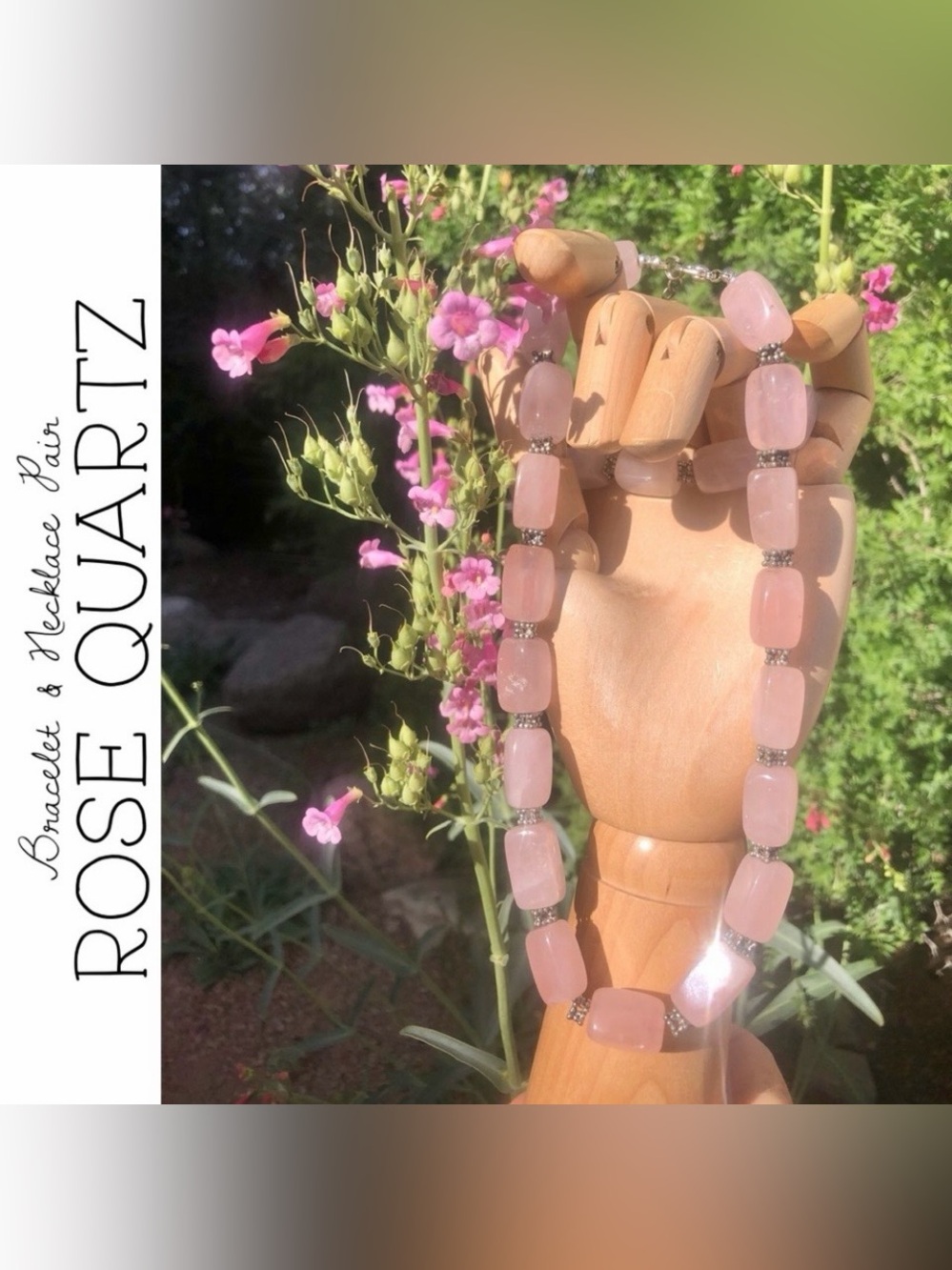 Handcrafted Rose Quartz-like Bracelet & Necklace Pair